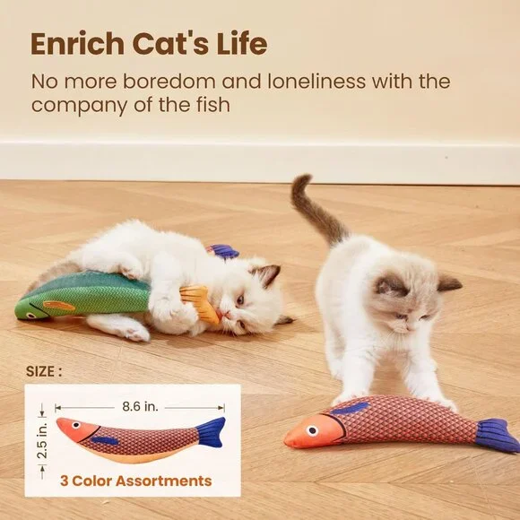 Cat Toys Saury Fish, 3 Pack, Catnip Crinkle Sound, Soft and Durable, Interactive - Picture 2 of 6